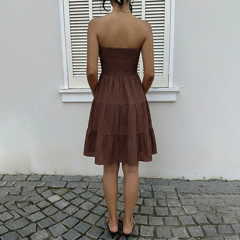 Strapless Smocked Tiered Mini Dress Casual Summer