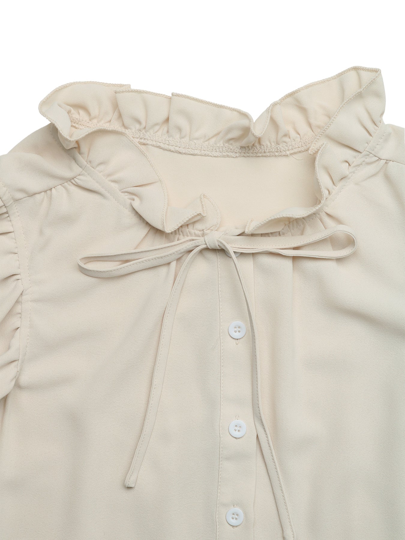 Women Ruffle Sleeve Tie Neck Button Down Blouse