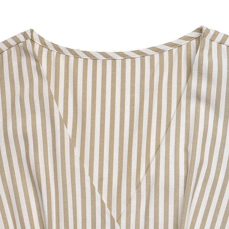 Striped Sleeveless V Neck Wide Leg Jumpsuit Belted