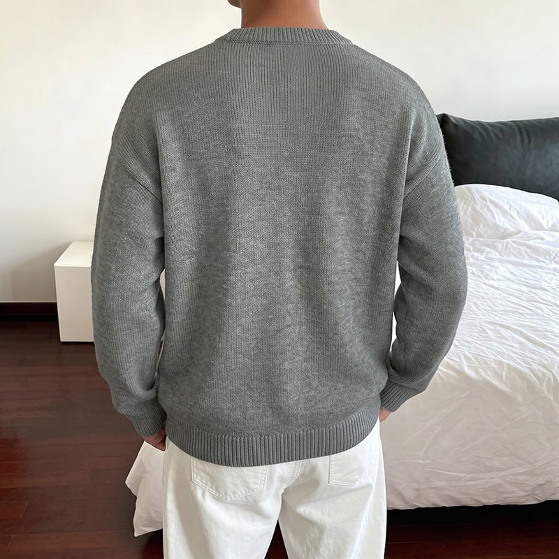Star Pattern Knit Sweater Crew Neck Long Sleeve Top