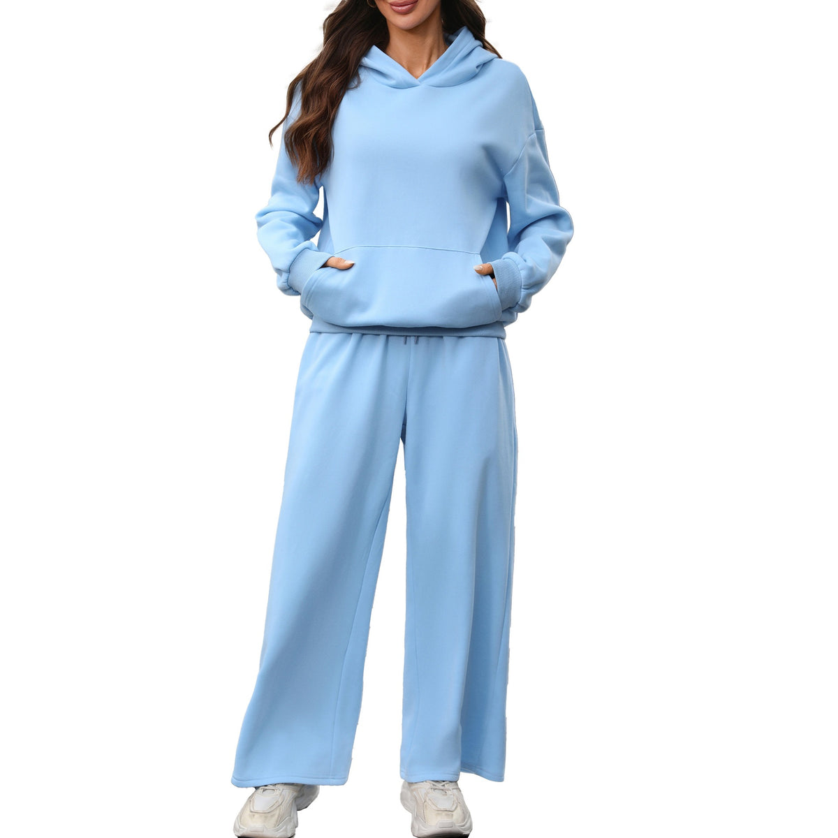 Women's Fleece Hoodie Wide Leg Sweatpants 2pc Set