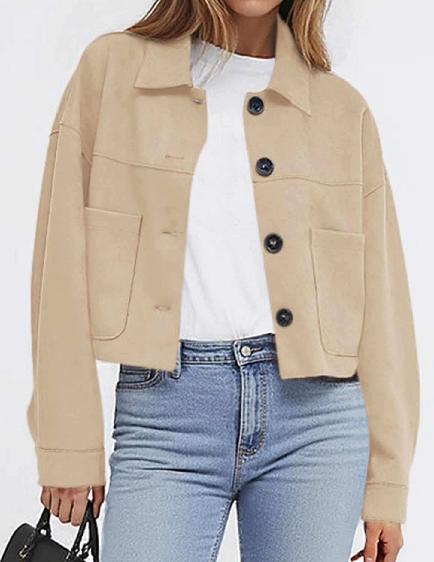 Solid Suede Jacket Western Cropped Button Front
