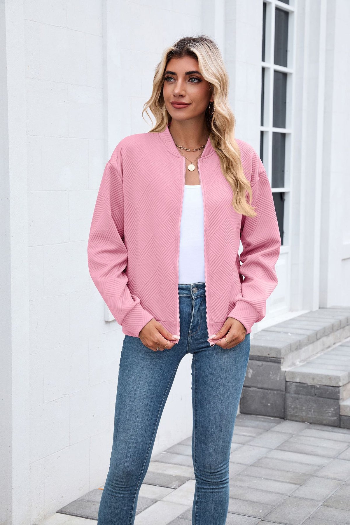 Women's Oversized Quilted Zip-Up Bomber Jacket