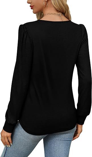 Solid Cotton Top Casual Pleated Puff Sleeve