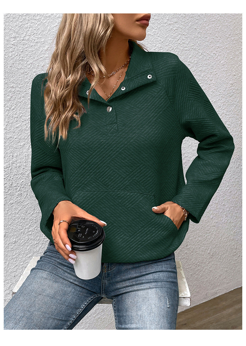 Textured Polyester Sweatshirt Casual Boutique Snap Collar