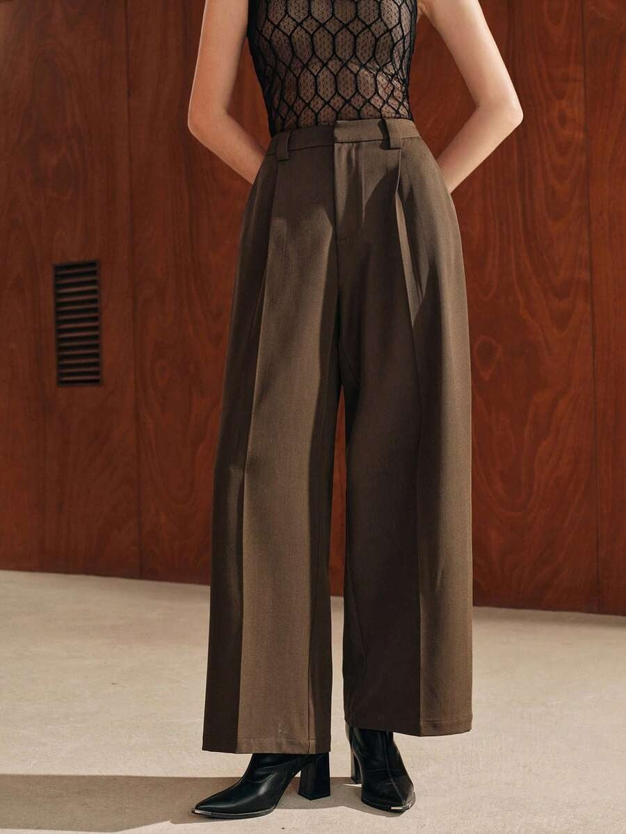 Women's High Waist Pleated Wide Leg Dress Pants