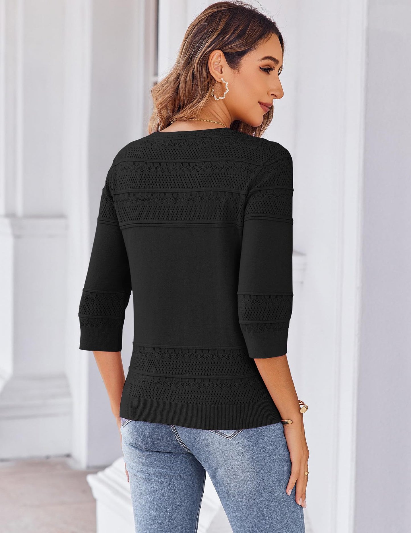 Lace Pattern V Neck Button Front Summer Sweater