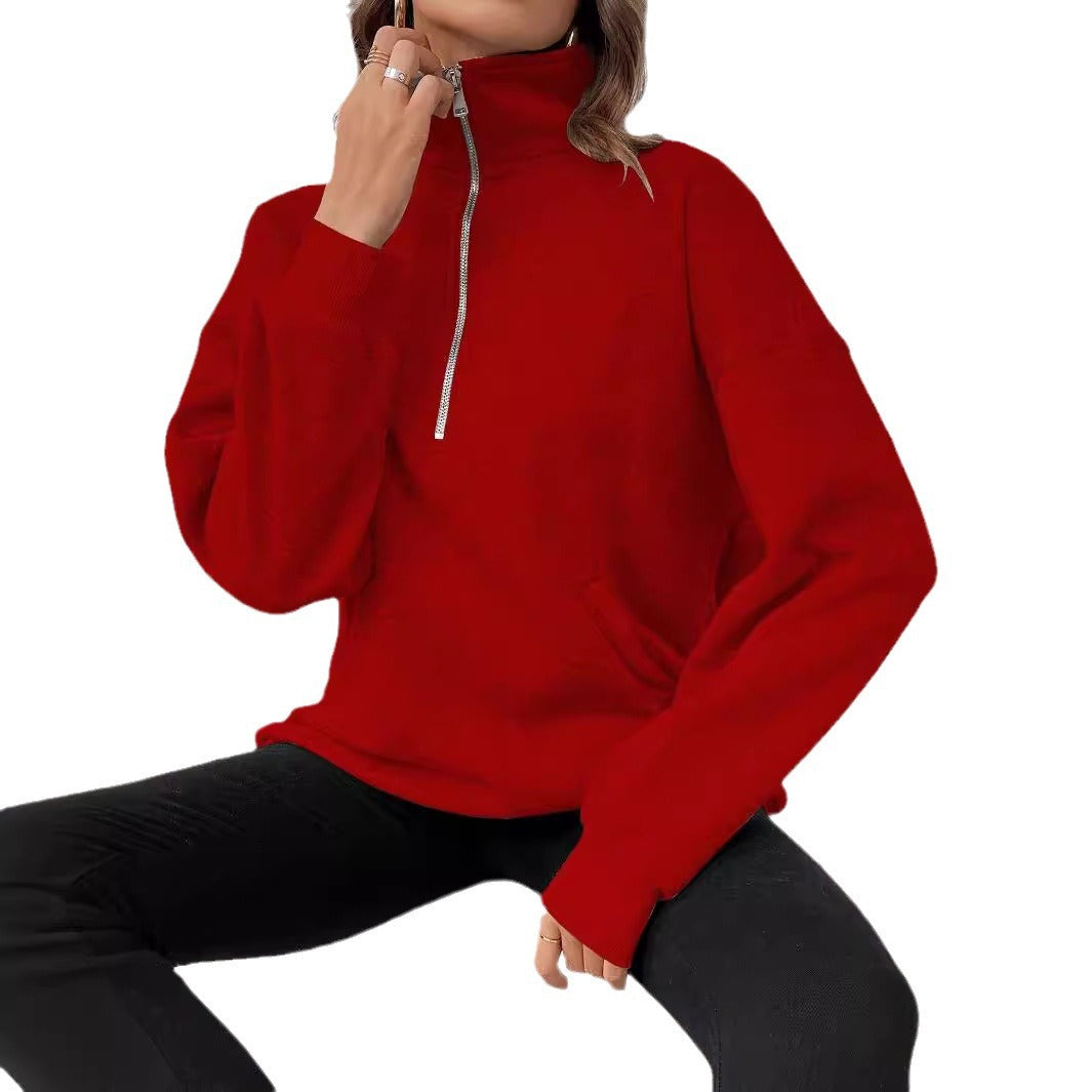 Cozy Quarter-Zip Pullover Sweatshirt Women Relaxed Fit