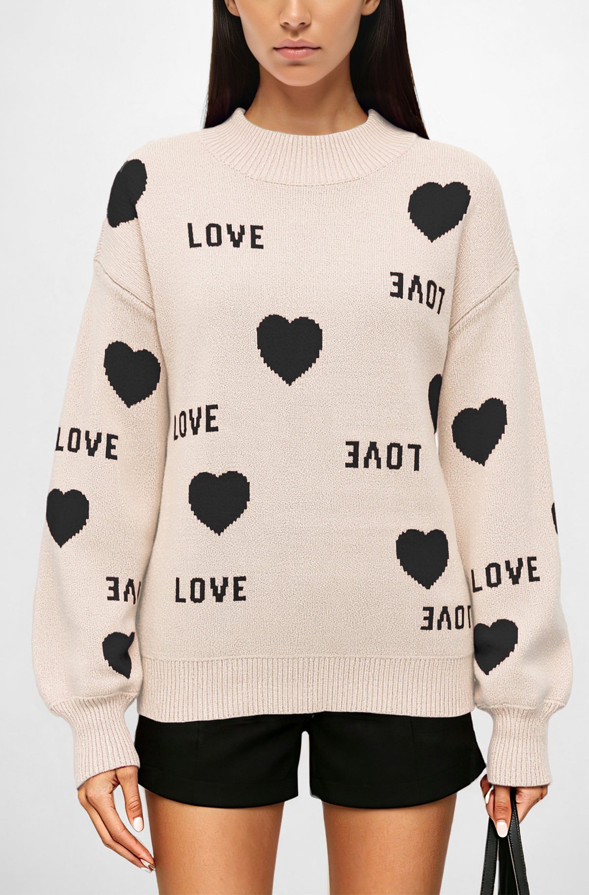 Women's Oversized Love Heart Crew Neck Sweater