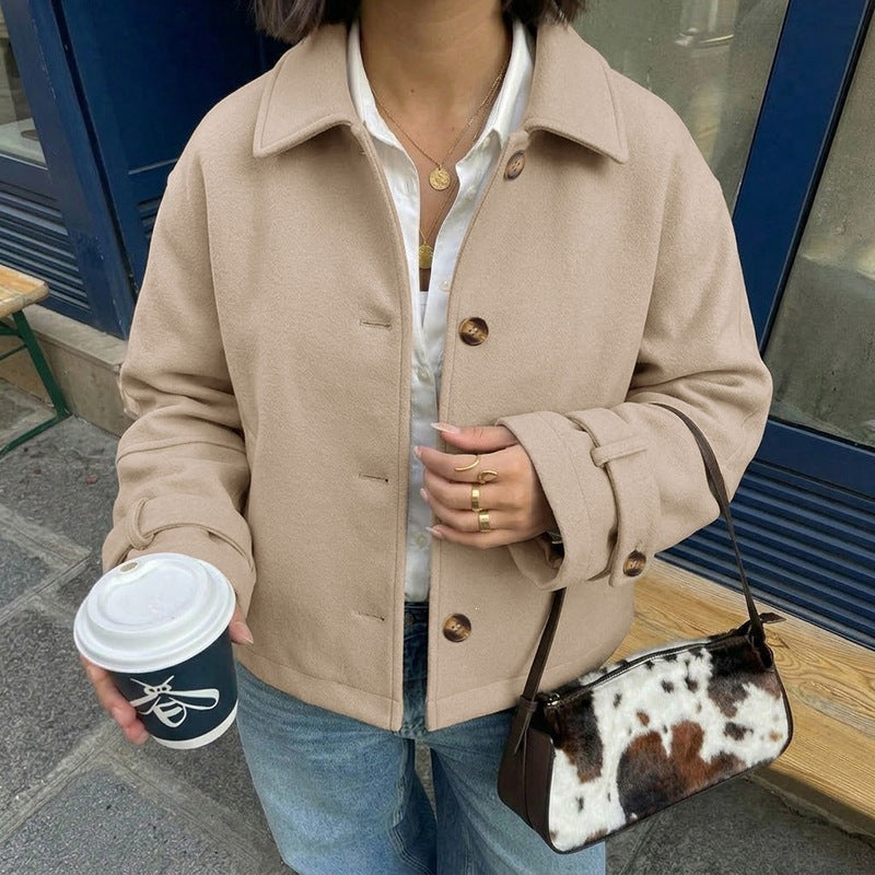 Cropped Collared Jacket Button Front Tailored Coat