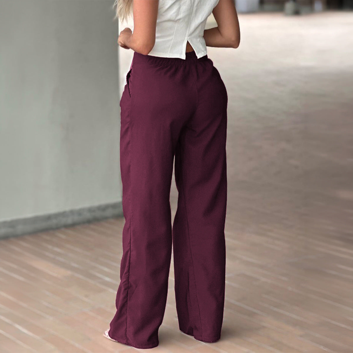Women's High Waist Side Tie Wide Leg Dress Pants