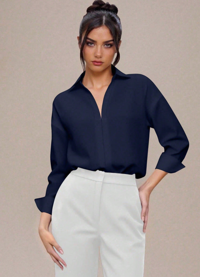 Solid Blouse Oversized Business Casual Collared Tunic