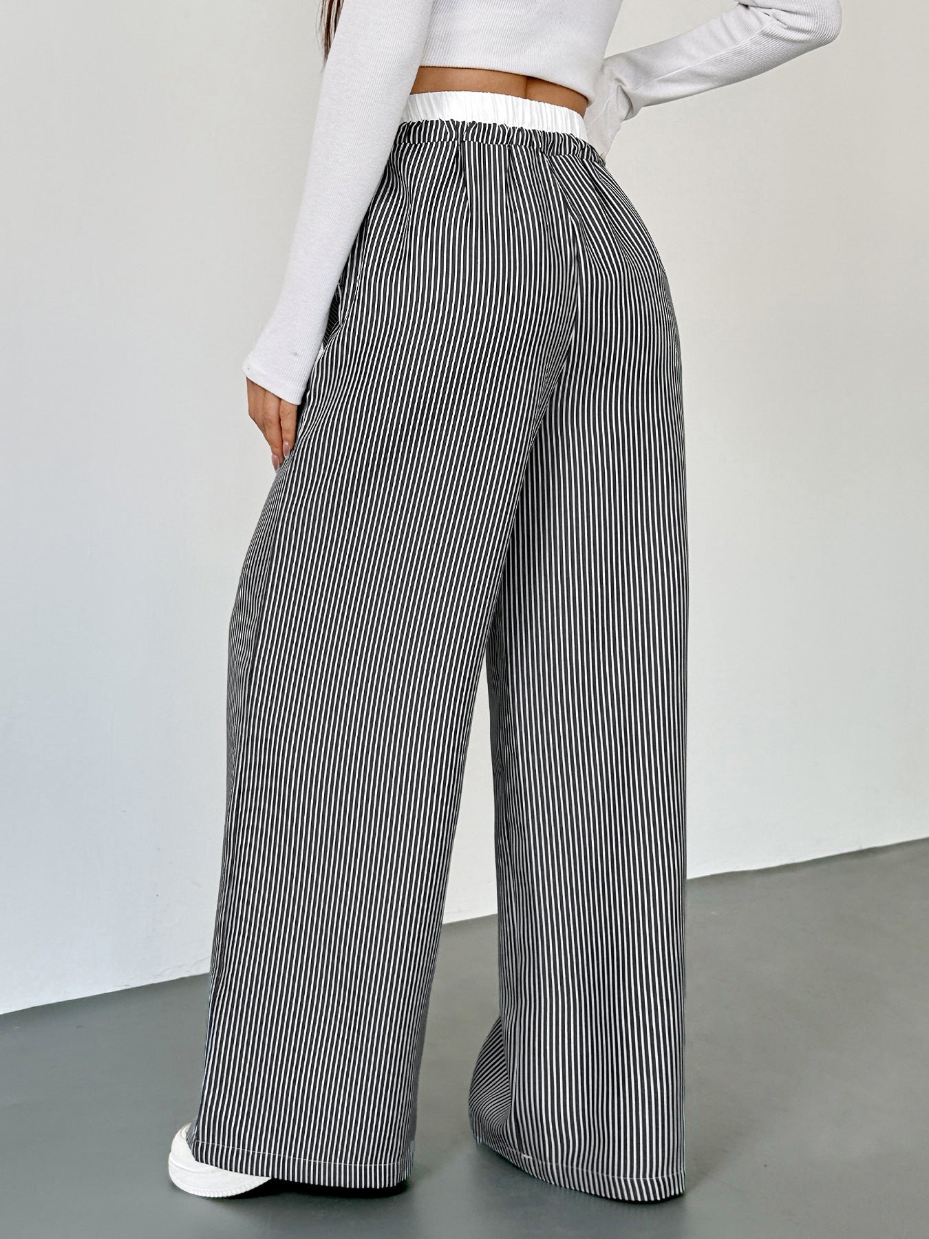 Striped Wide Leg Pants High Waist Casual Long Trousers