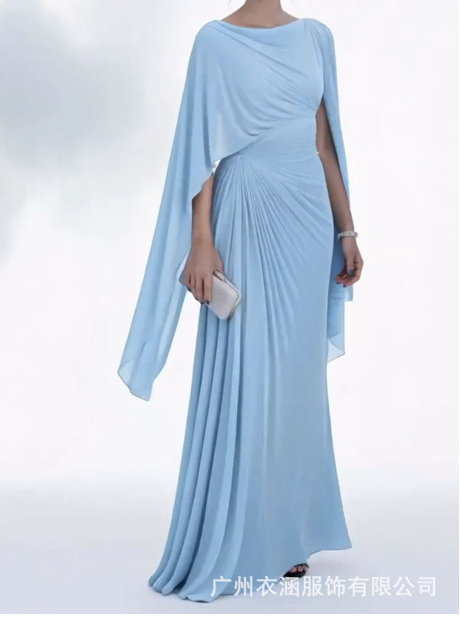 Women's Draped Ruched Batwing Sleeve Maxi Dress