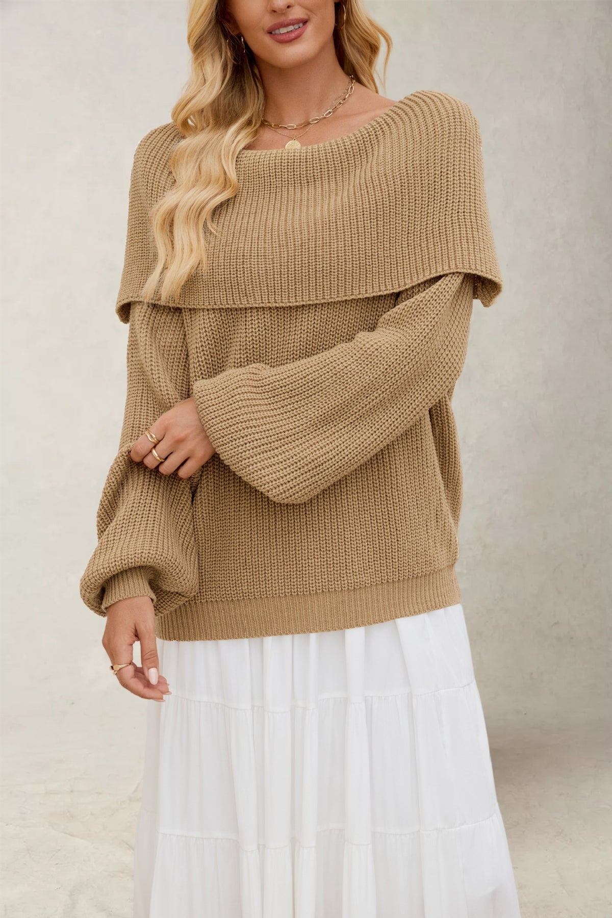 Women's Off Shoulder Chunky Knit Oversized Pullover Sweater
