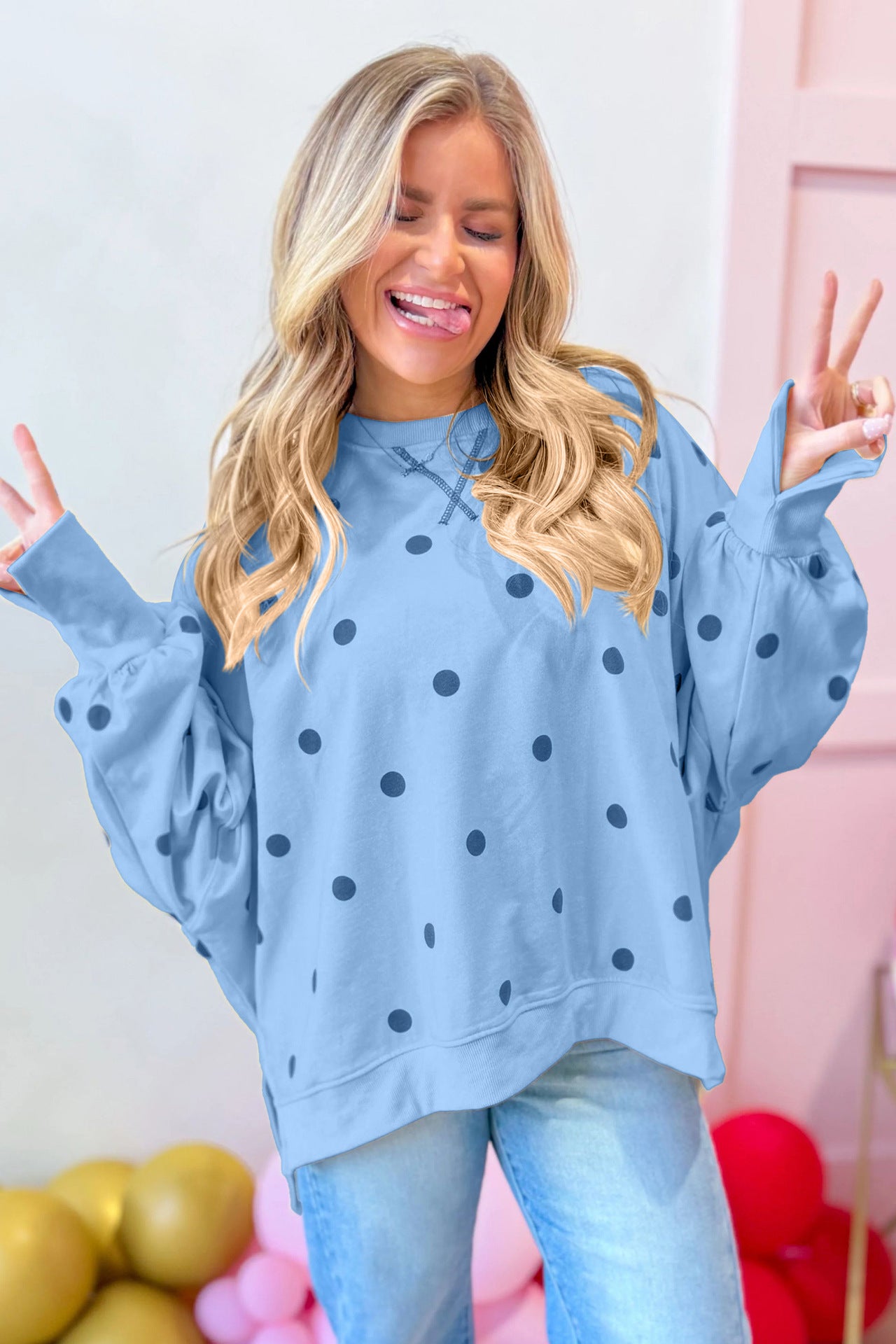 Custom Polka Dot Oversized Sweatshirt Womens Casual Pullover