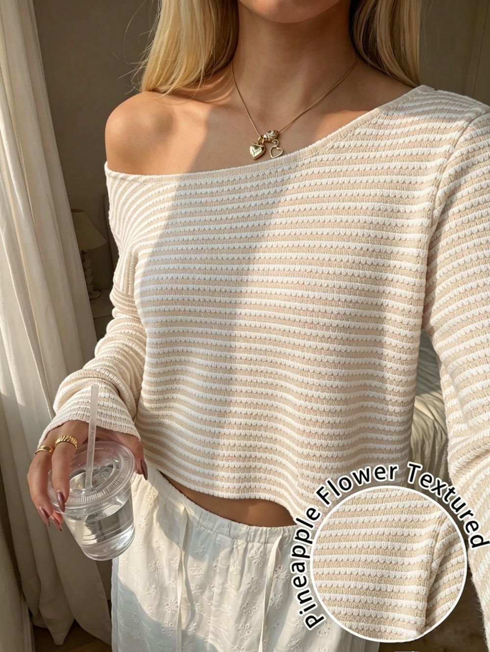 Women’s Off-Shoulder Striped Long Sleeve Casual Top
