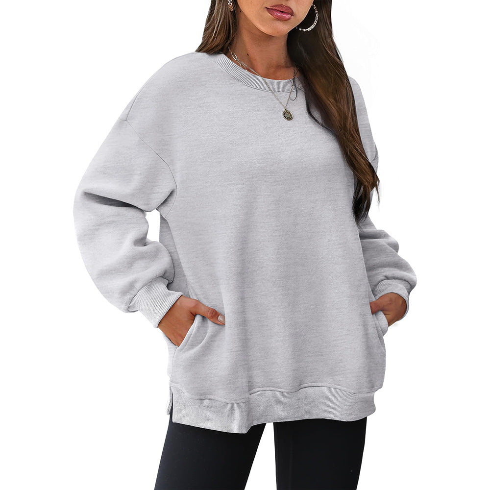 Oversized Crewneck Pullover Sweatshirt with Pockets