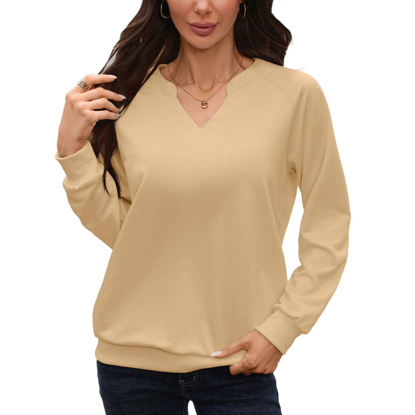 Solid Sweatshirt V Neck Casual Oversized Pullover