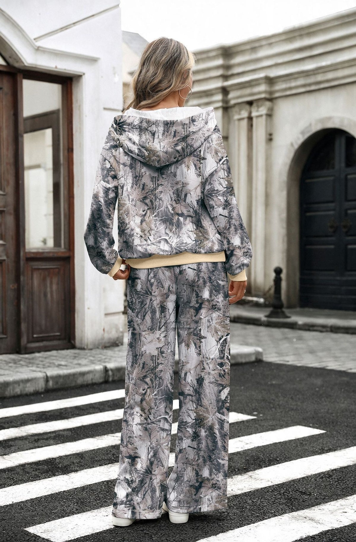 Women's Oversized Printed Hoodie Wide Leg Pants Lounge Set