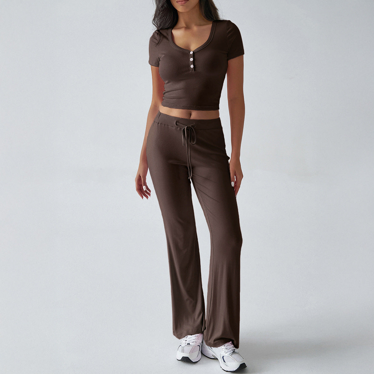 Athleisure U-neck T-shirt knit Two-piece Set