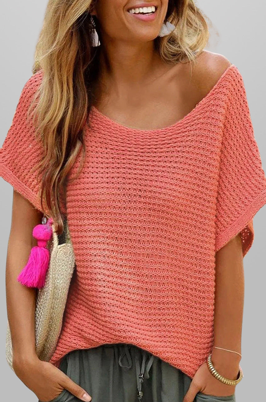 Summer Knit Top for Women Loose Casual Short Sleeve Tee