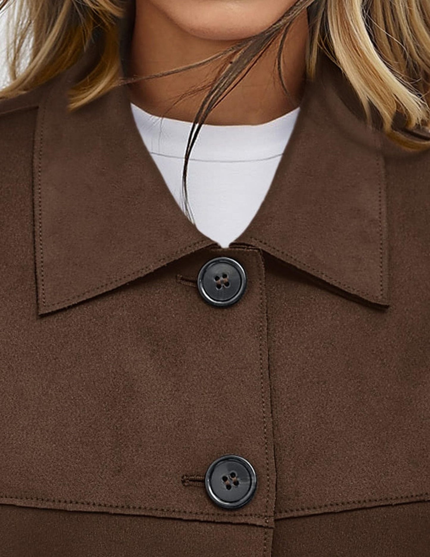 Solid Suede Jacket Western Cropped Button Front