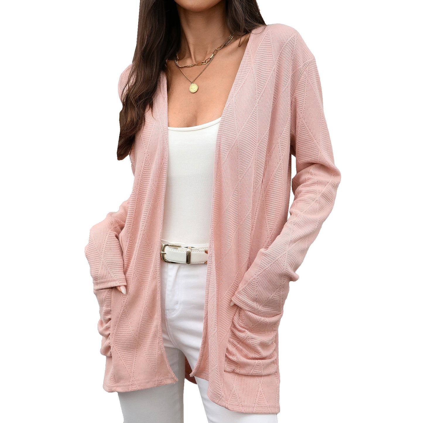 Women's Open Front Knit Cardigan Long Sleeve Pockets