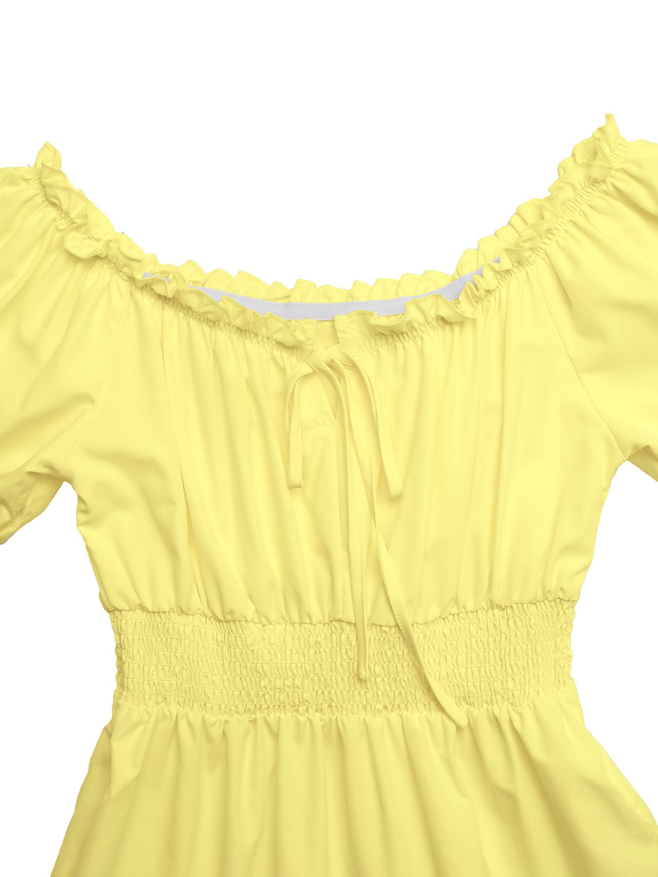 Solid Woven Maxi Dress Resort Smocked Puff Sleeve
