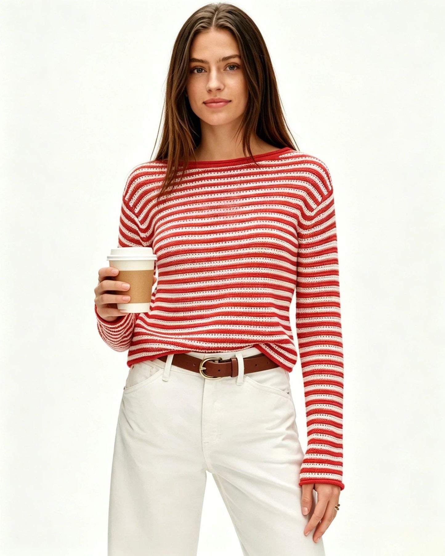 Striped Oversized Sweater Casual Crew Neck Fall Pullover
