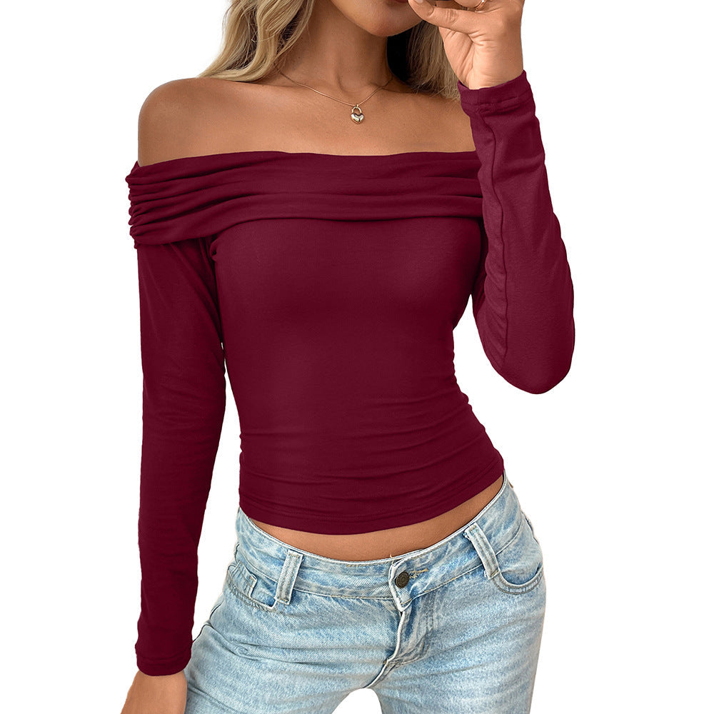 Off Shoulder Ruched Long Sleeve Slim Fit Top