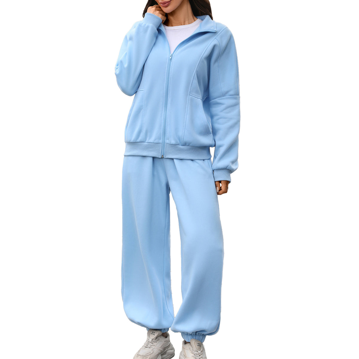 Women's Fleece Lined Zip Up Sweatsuit Joggers Set