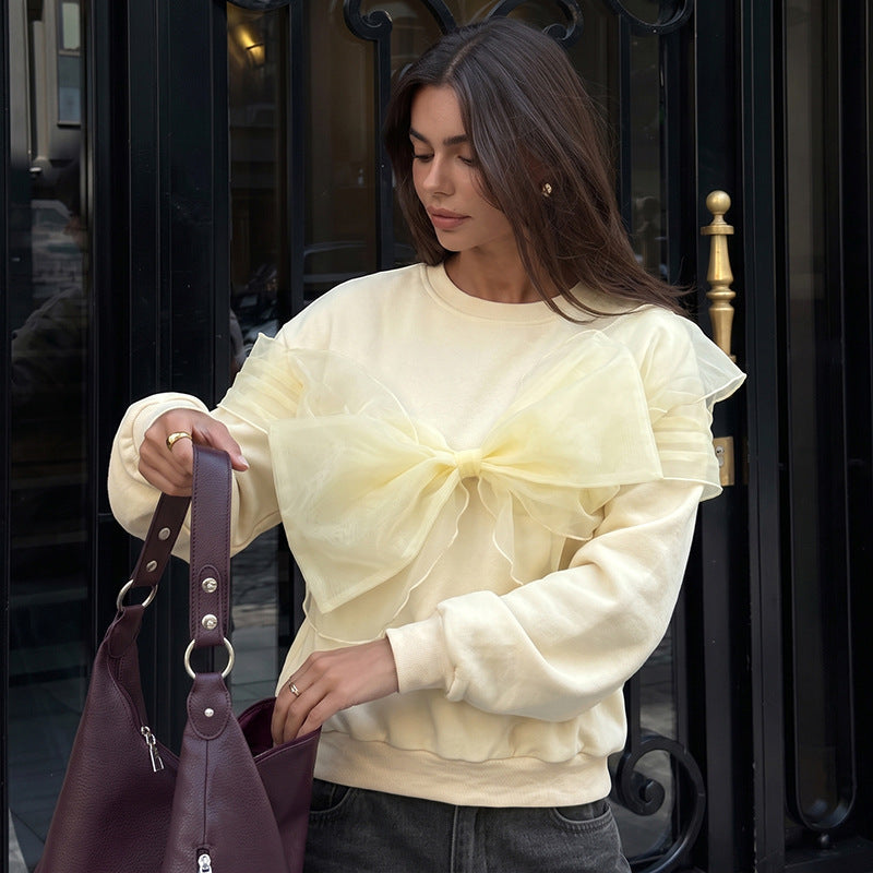 Bow Sweatshirt Elegant Oversized Organza Detail