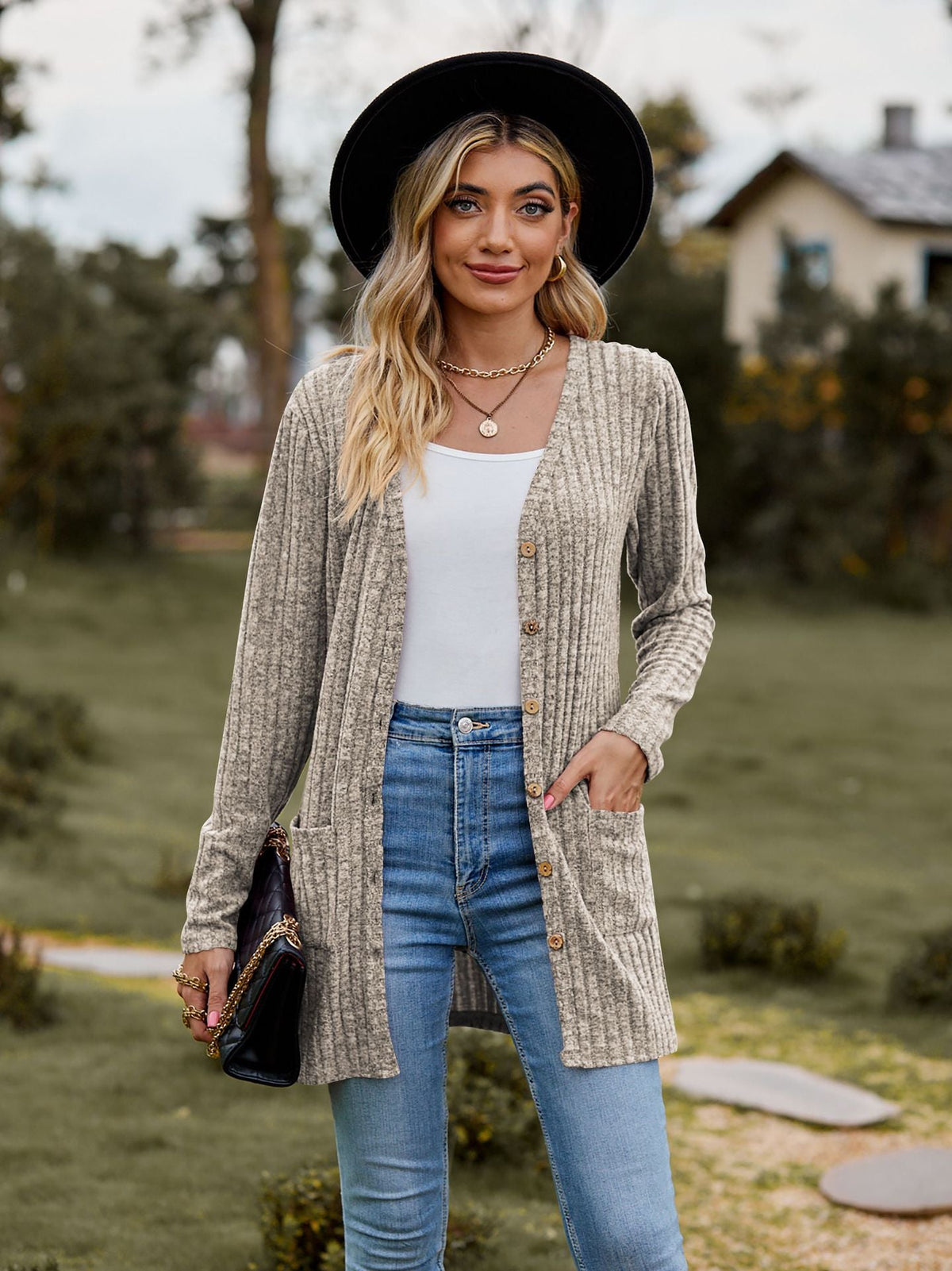 Ribbed Knit Longline Cardigan Button Front