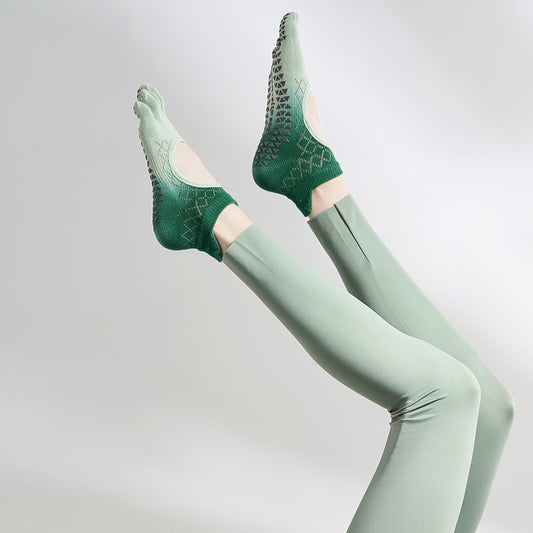 Women Gradient Pilates Toe Socks Non Slip Cotton Grip