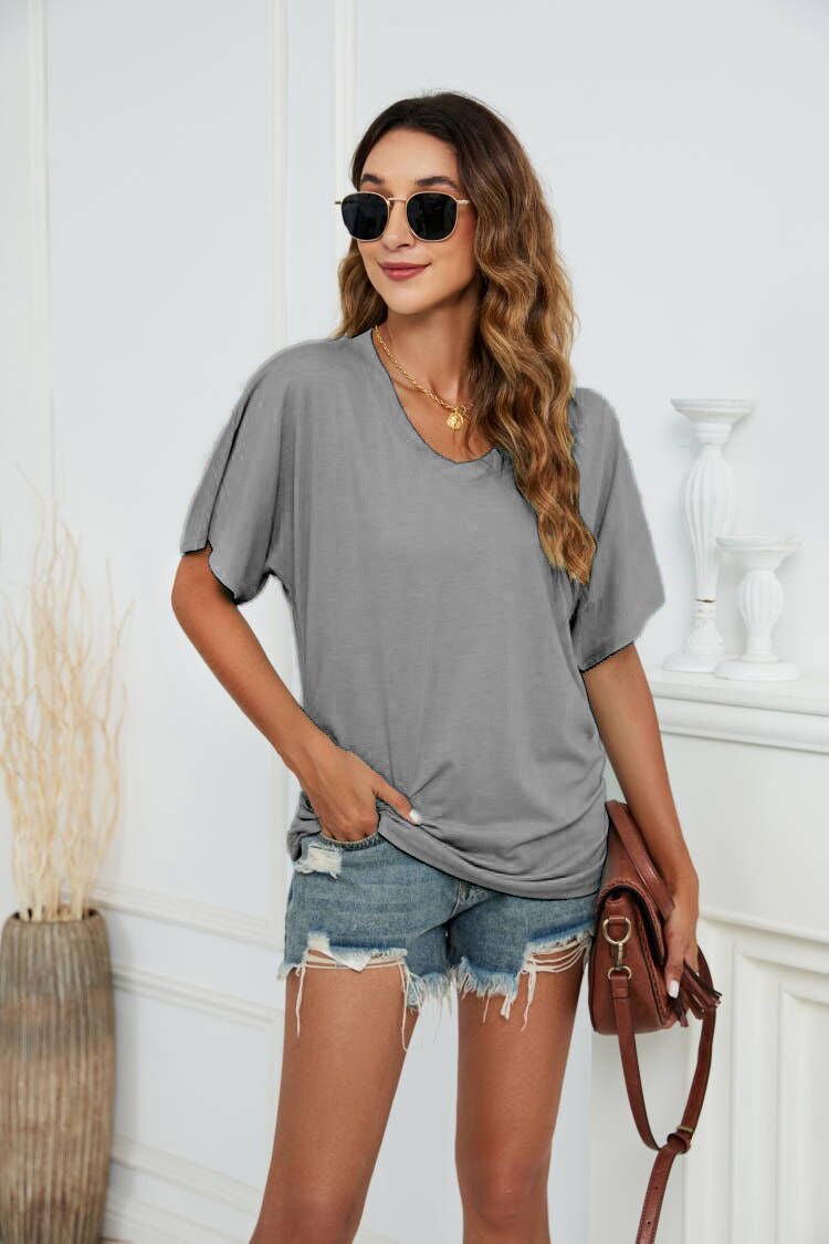Black V Neck Loose Fit Basic Tee