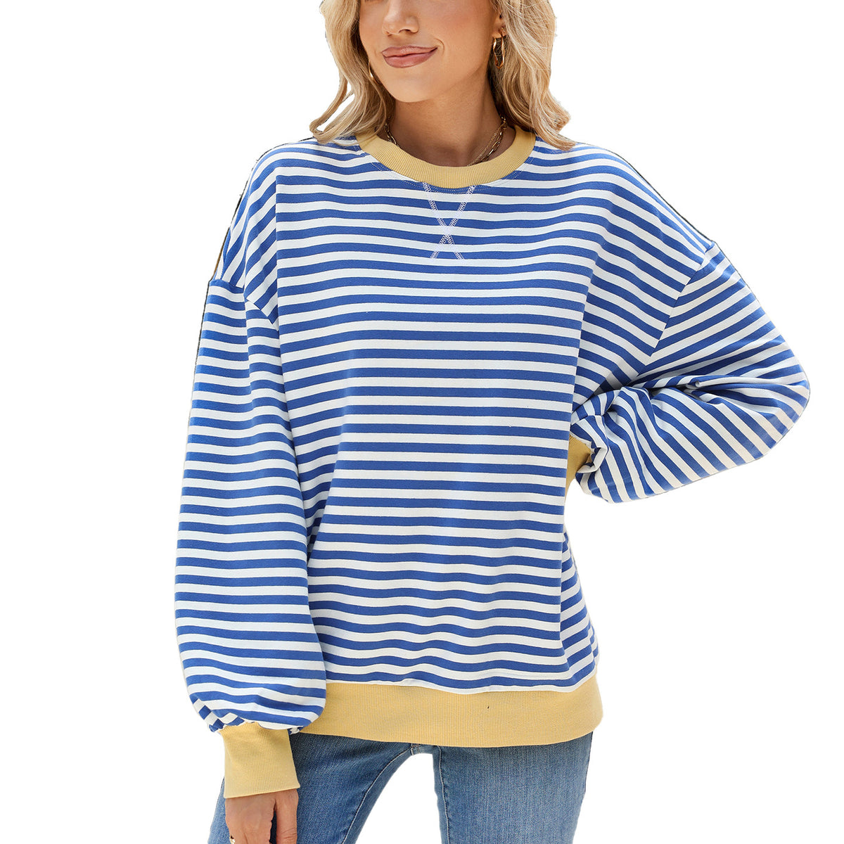 Women's Striped Color Block Oversized Crewneck Sweatshirt
