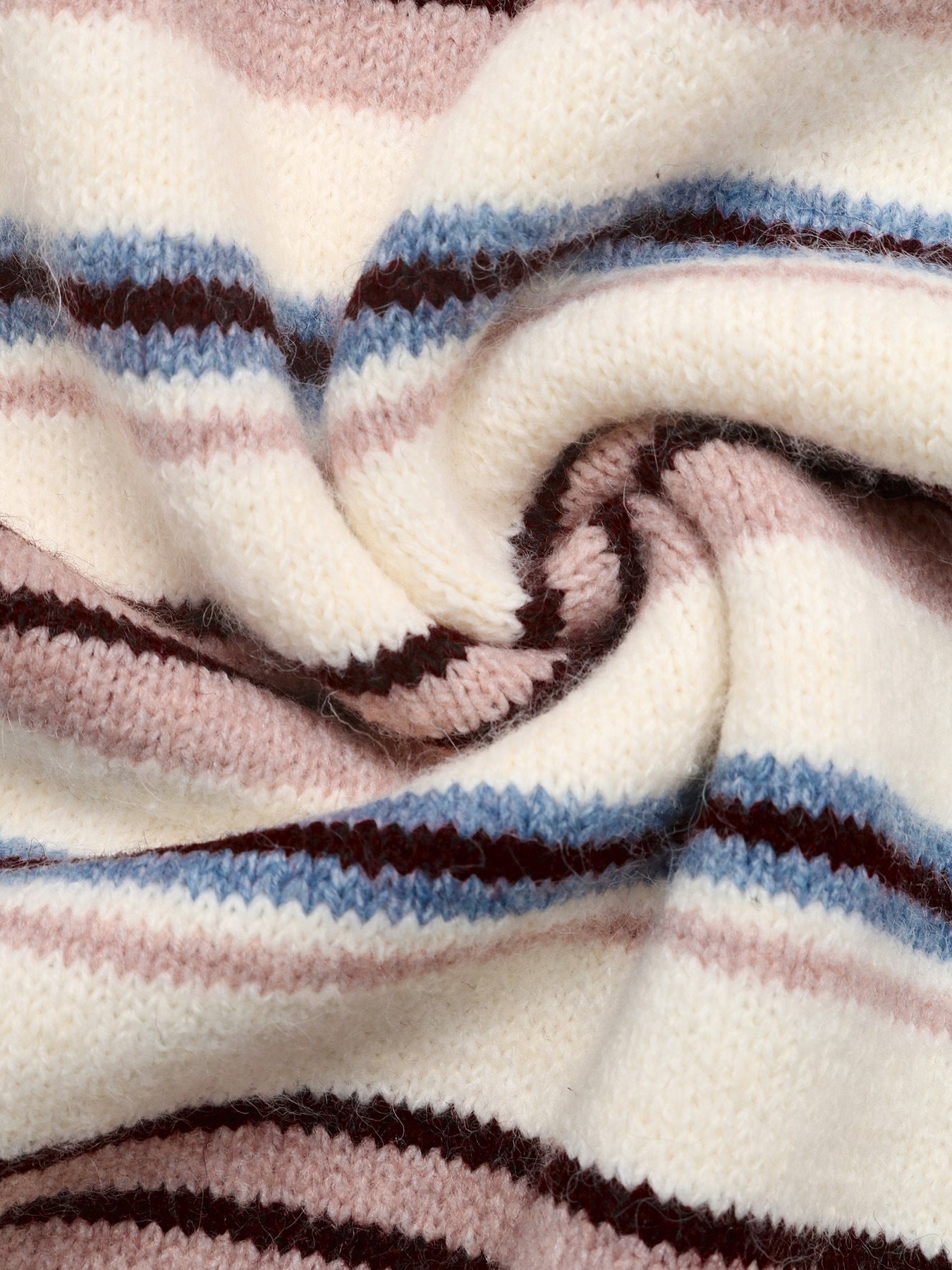 Striped Polo Neck Knit Sweater Relaxed Casual Pullover