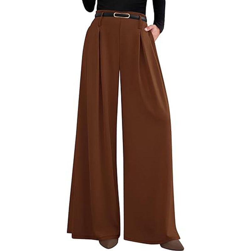 High Waist Wide Leg Flowing Work Trousers for Women