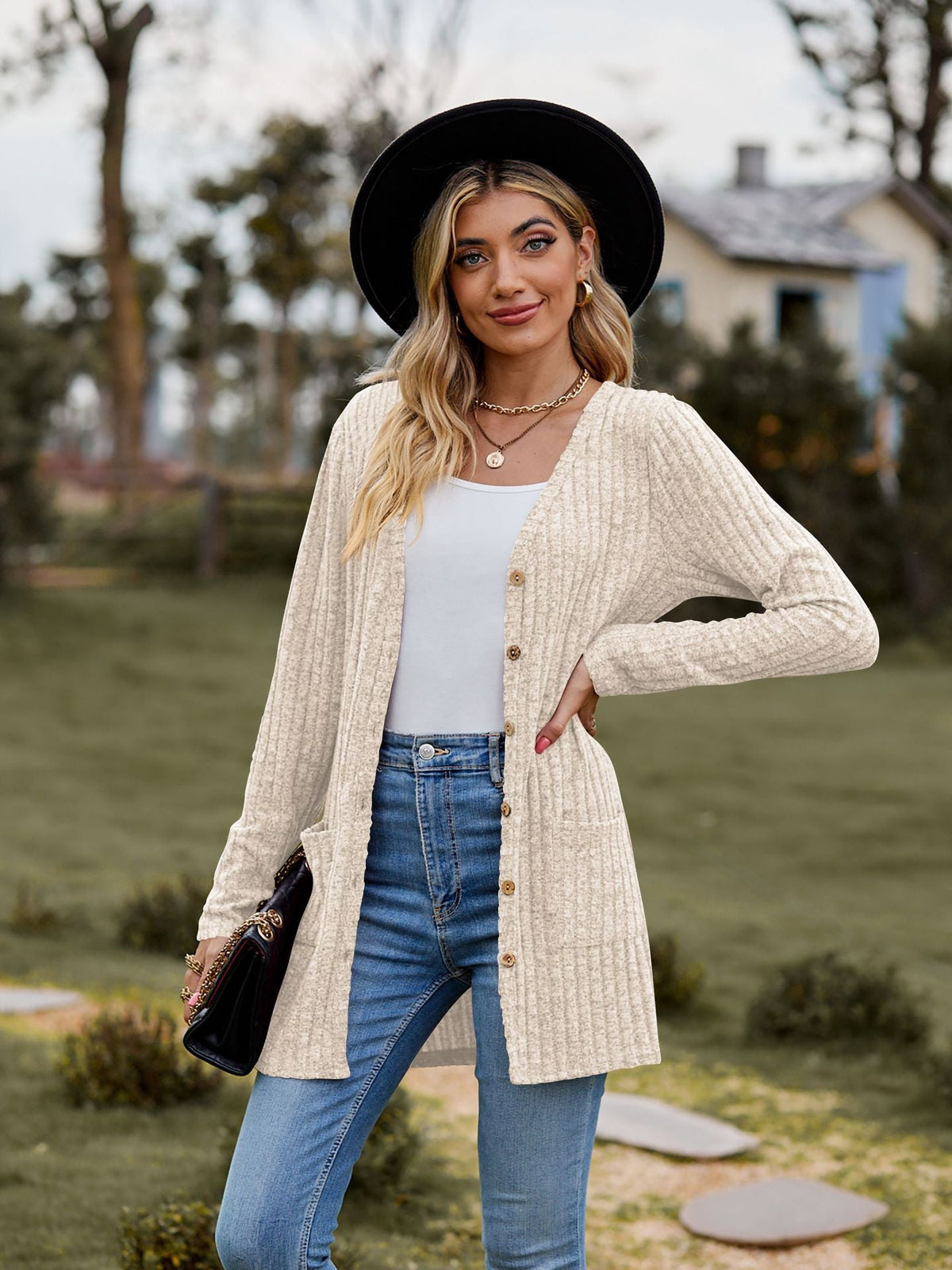 Ribbed Knit Longline Cardigan Button Front