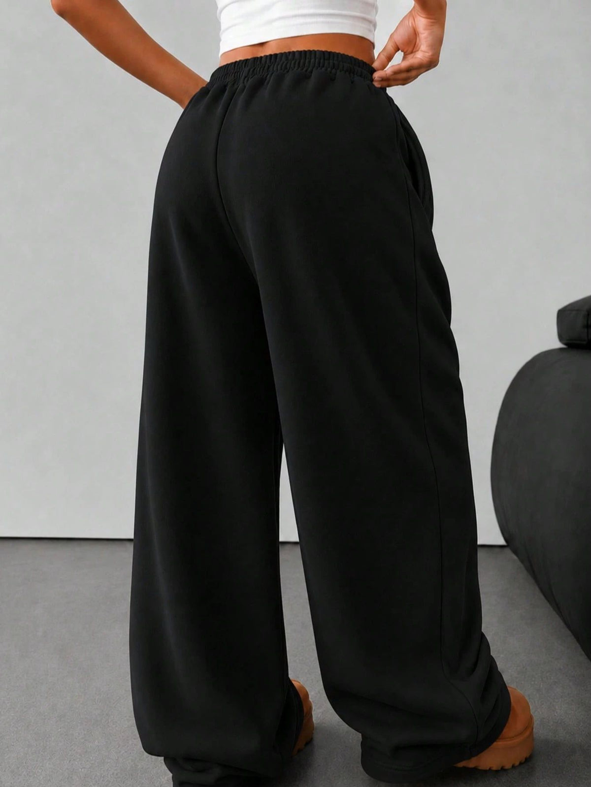 Fleece Lined Baggy Wide Leg Sweatpants Women Casual Pants