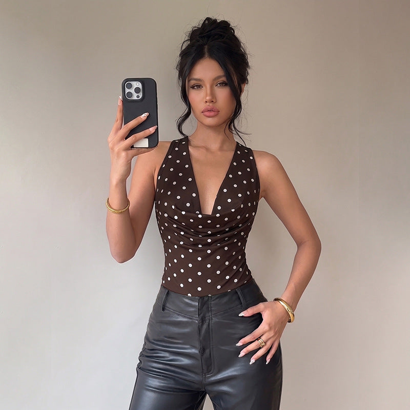 Polka Dot Deep V Neck One-Piece Bodysuit