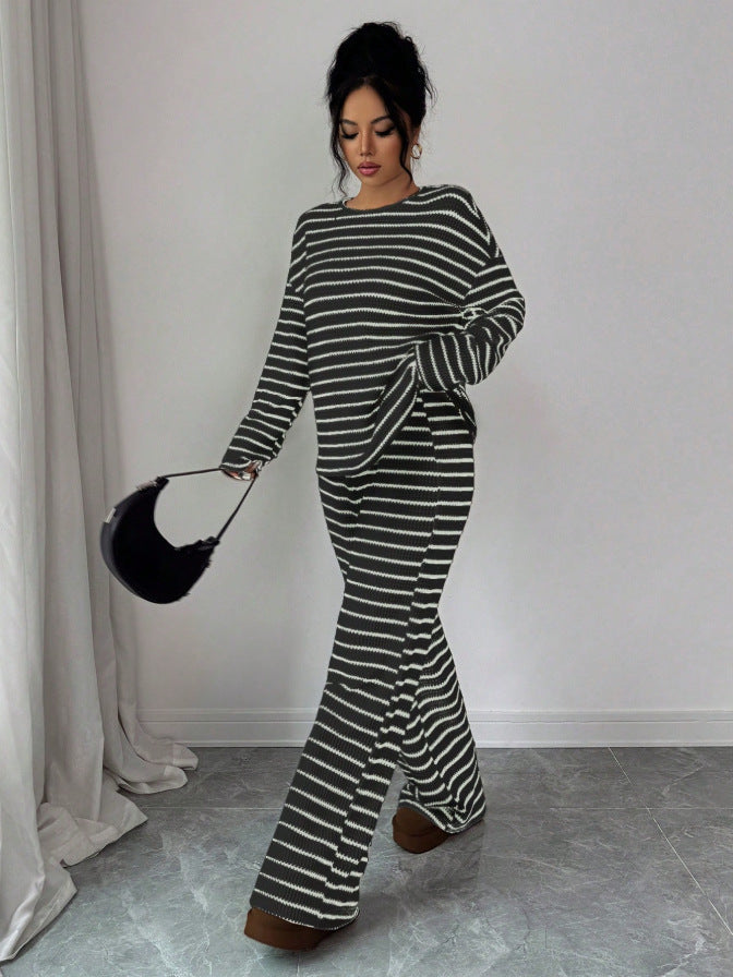 Striped Knit Jumpsuit Boutique Wide Leg Ribbed Loungewear