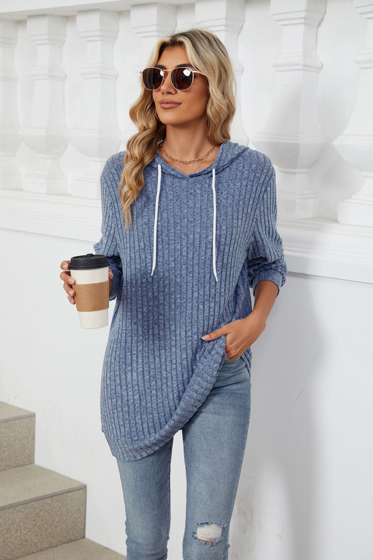 Solid Color Long-sleeved Loose Hooded Polished Sweater