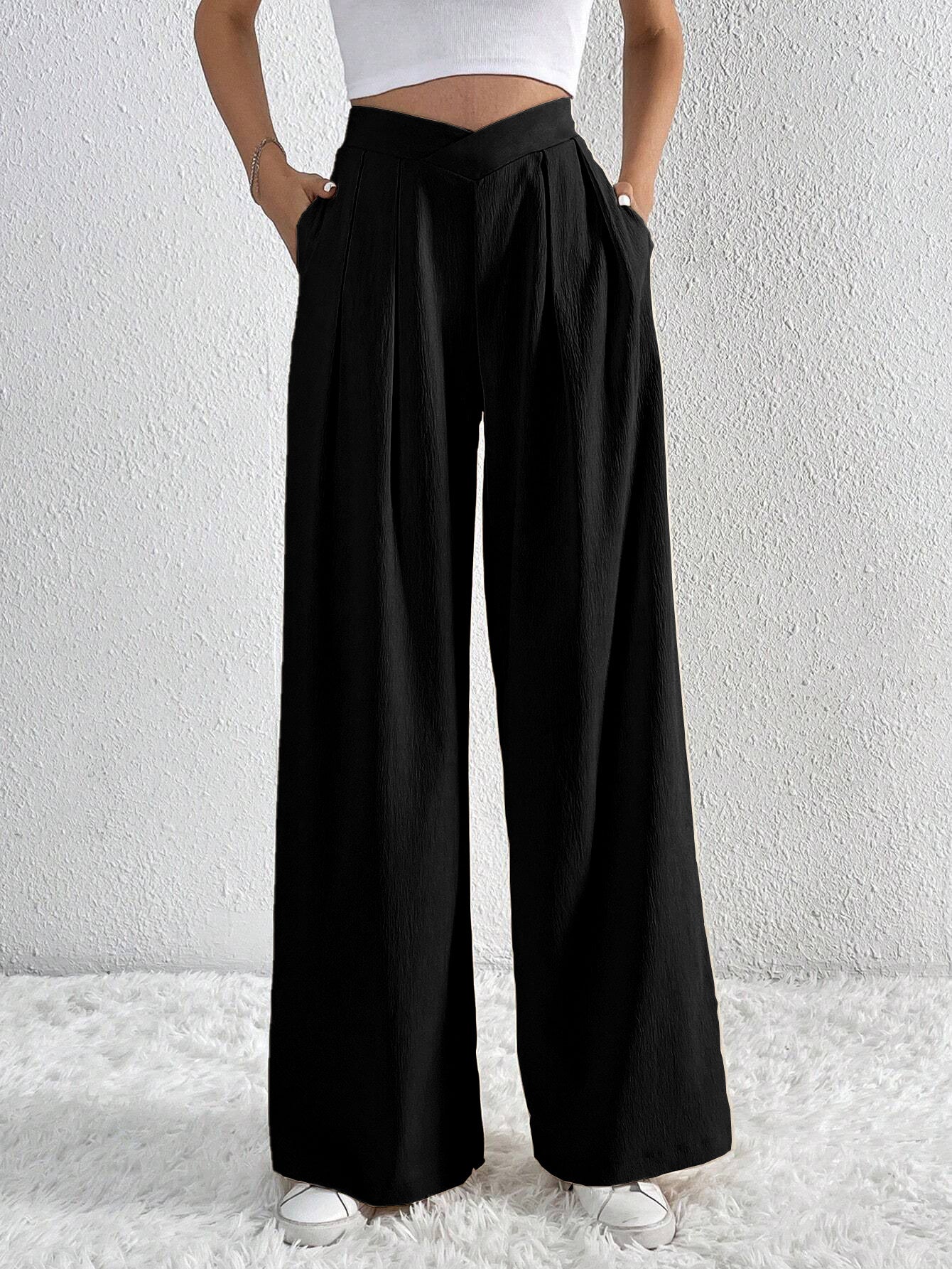 High Waist Pleated Wide Leg Palazzo Pants