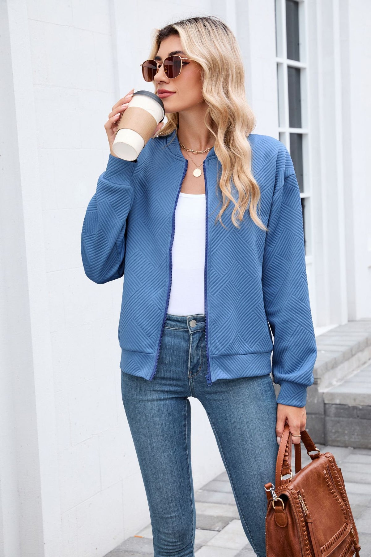 Women's Oversized Quilted Zip-Up Bomber Jacket