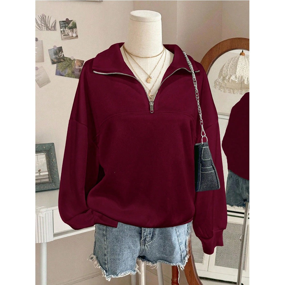 Solid Fleece Sweatshirt Casual Half Zip Oversized