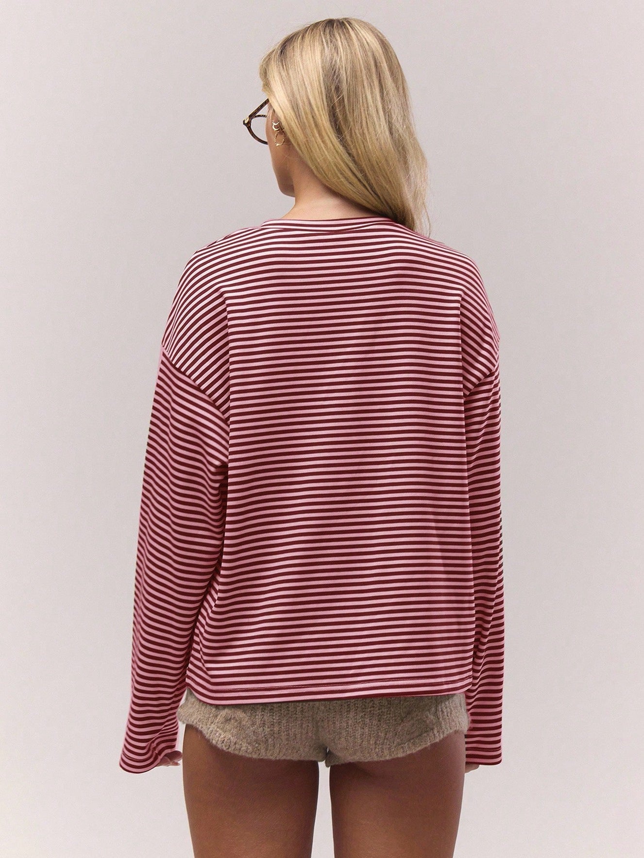 Striped Cotton Top Casual Henley Oversized Long Sleeve