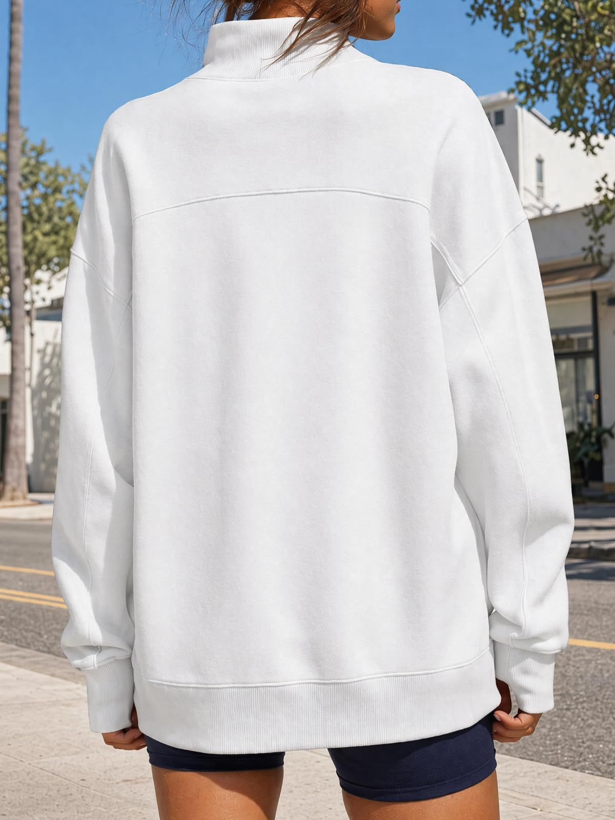 Mock Neck Oversized Womens Sweatshirt Solid Pullover Top