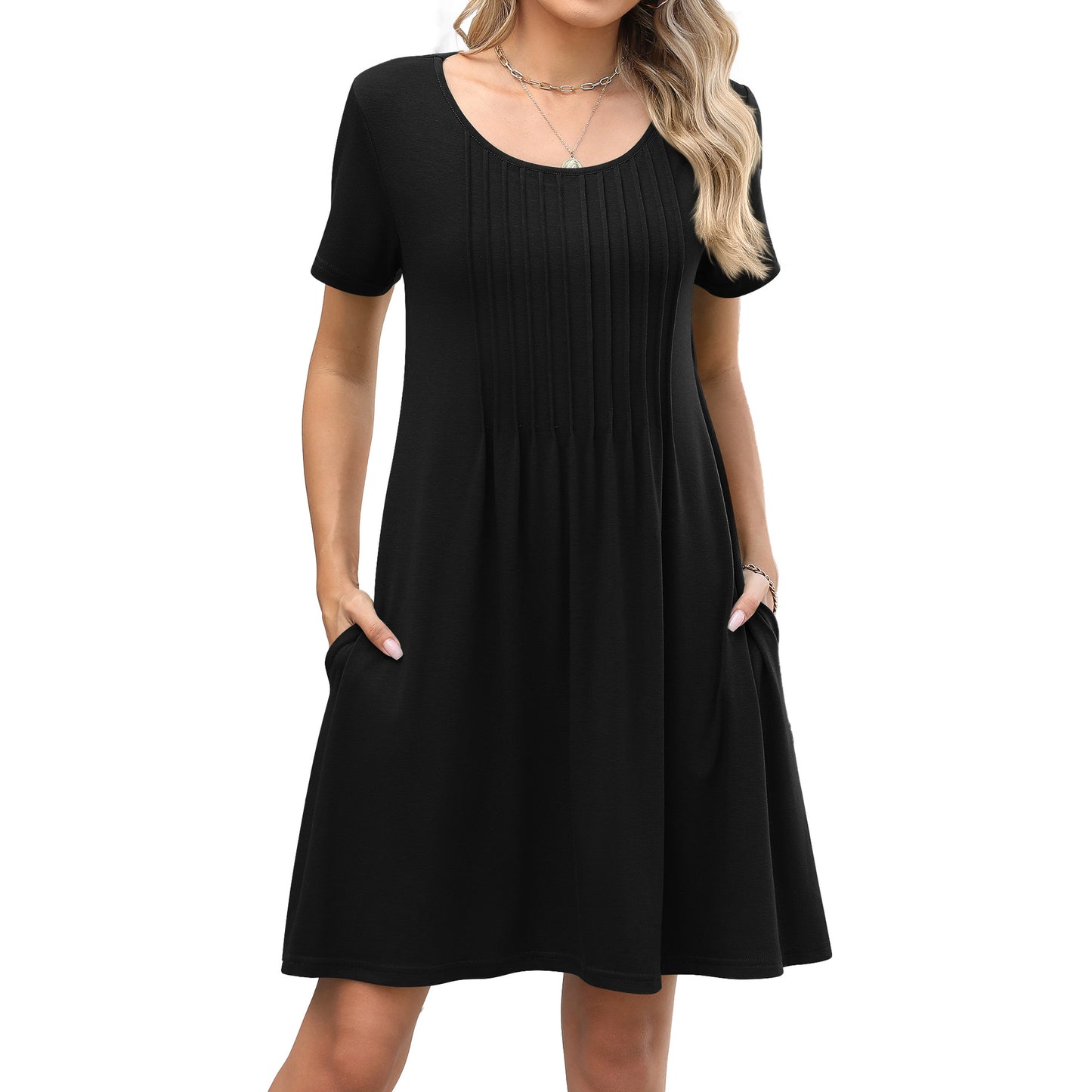 Soft Cotton Lounge Dress with Pintuck Detail and Side Pockets